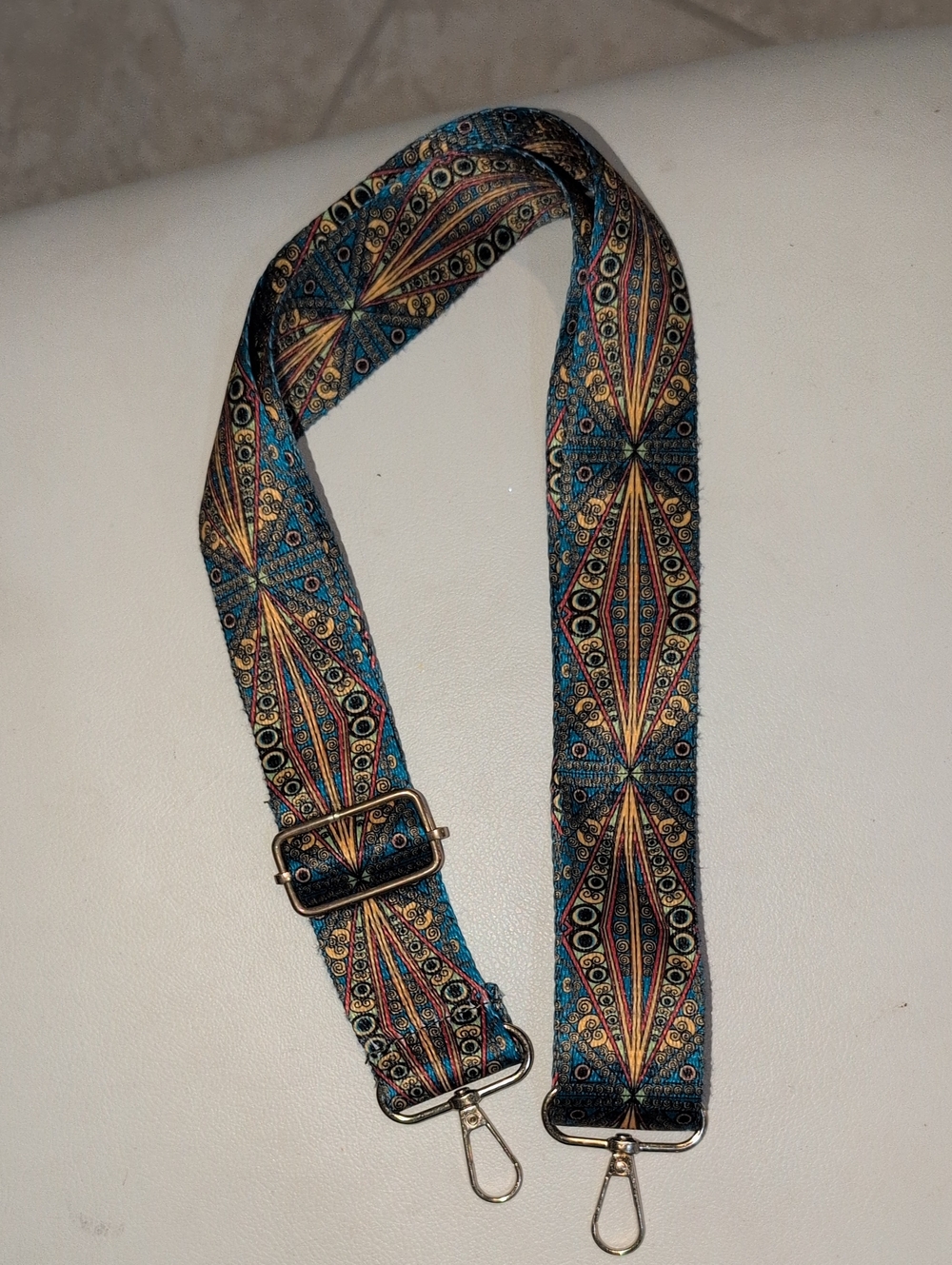 Adjustable Decorative Bag Strap in Teal and Gold Pattern